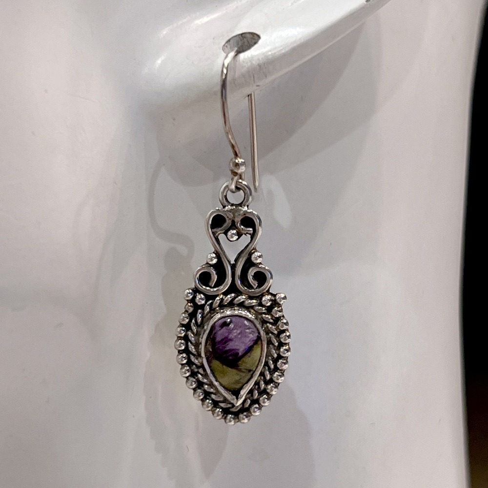 Tasmanian Stichtite Sterling Silver Drop Earring - Picture 3 of 10